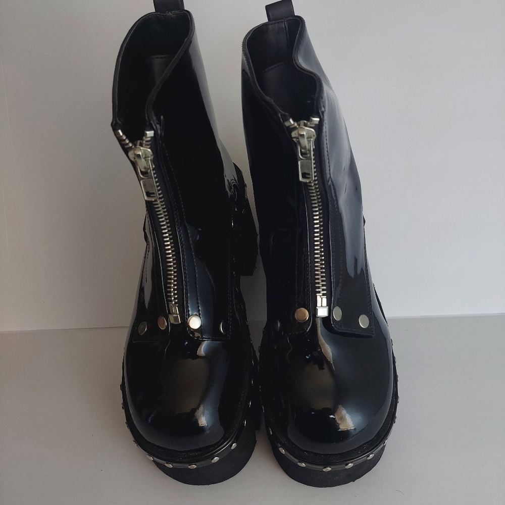 DEMONIA Women's ASH100/B 3" Chunky Heel Punk Black Platform Ankle Boot Size 11 - Picture 1 of 9